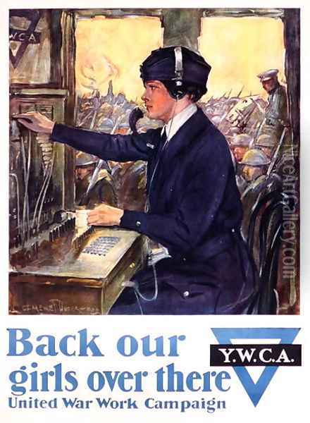 Back Our Girls Over There, World War I YWCA poster, c.1918 Oil Painting - Clarence F. Underwood