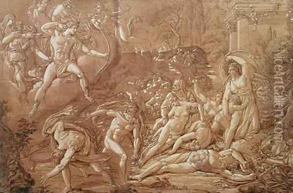 The death of the children of Niobe 1820 Oil Painting - Conrad Martin Metz