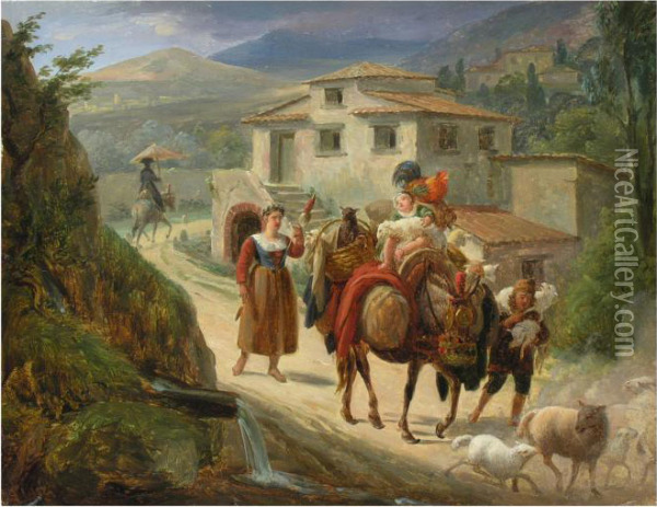 Beladener Esel Vor Oil Painting - Louis-Leopold Robert