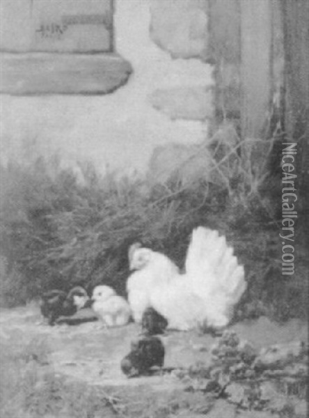 Mother Hen With Her Chicks Oil Painting - William Baptiste Baird