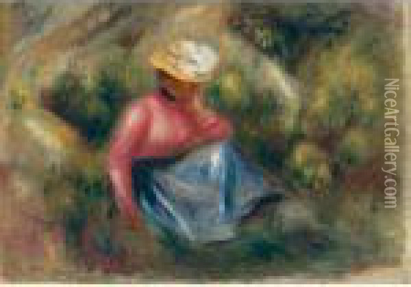 Jeune Femme Assise Avec Chapeau Oil Painting - Pierre Auguste Renoir
