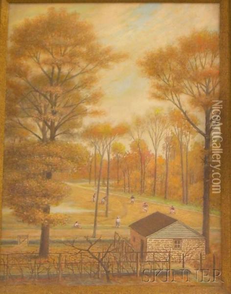 Autumn Park Scene Oil Painting - Ernst L. Bartsch