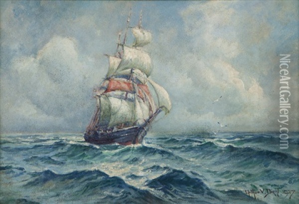 Ship At Full Sail On Moderate Seas Oil Painting - Arthur Vidal Diehl