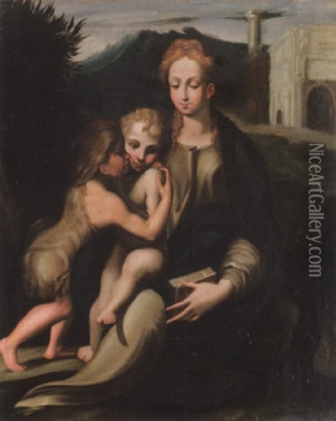 Madonna Con Bambino E San Giovannino Oil Painting - Michelangelo Anselmi