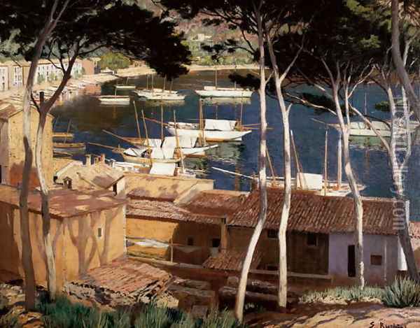 Port de Soller, 1900s Oil Painting - Santiago Rusinol i Prats