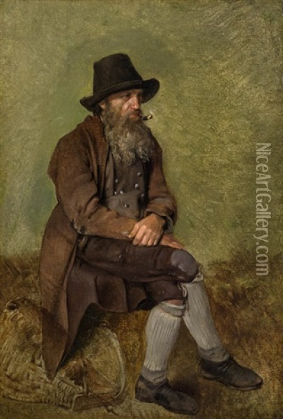 Bartiger Mann Mit Pfeife Oil Painting - Friedrich Gauermann
