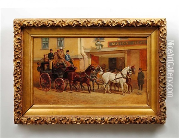 Coaching Scene In Front Of Maids Head Hotel Oil Painting - John Sturgess