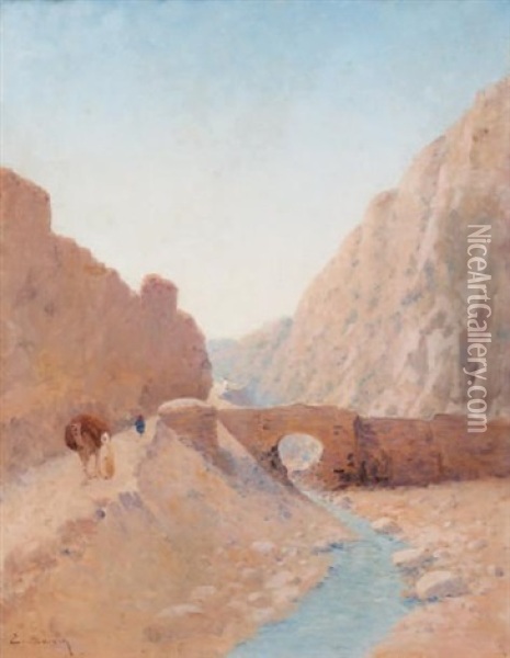 Debut D'une Caravane Longeant L'oued Oil Painting - Emile Boivin