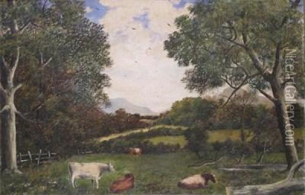Cattle At Portindale Near Keswick Oil Painting - John Lowthian