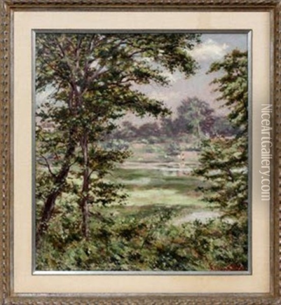 Landscape With Trees & Water Oil Painting - Hugo Melville Fisher