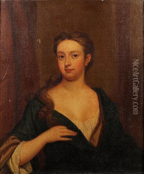 Portrait Of Dorothy, Viscountess
 Townshend, Nee Walpole, Half-length, In A Plum Dress With A Blue Wrap Oil Painting - Sir Godfrey Kneller