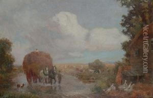 'to The Hayfields'; 'crossing The Ford'. Oil Painting - Max Ludby