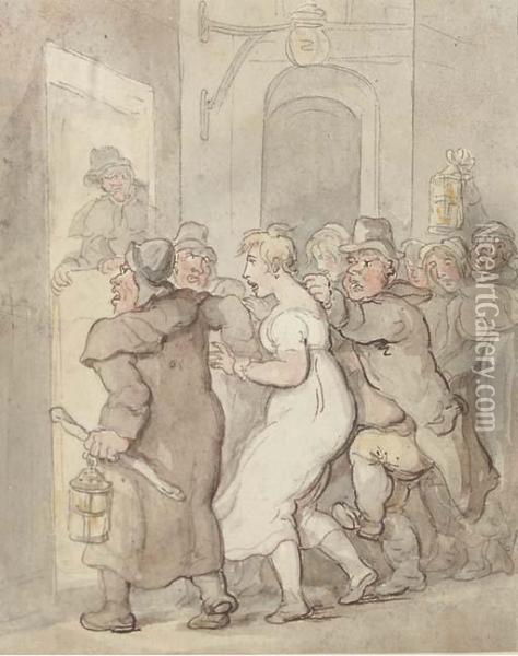 At The Watch Tower Oil Painting - Thomas Rowlandson