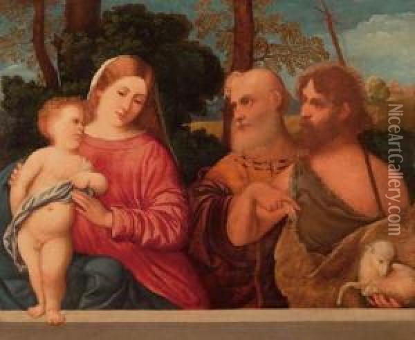 Sacra Famiglia Con San Giovanni Battista Oil Painting - Palma Vecchio (Jacopo Negretti)