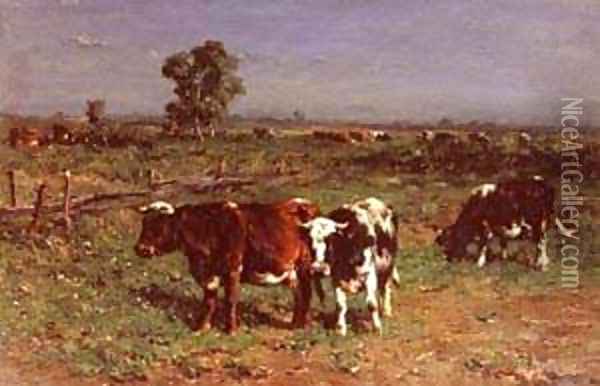 Cattle Grazing Oil Painting - Louis-Michel Hadengue