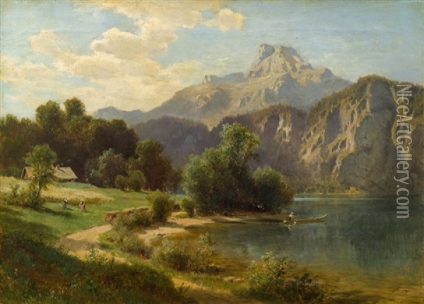 Schafberg Und Kienbergwand Am Mondsee Oil Painting - Ludwig Georg Eduard Halauska