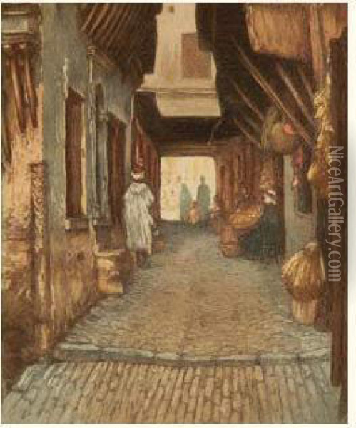 Rue De La Casbah (1924). Oil Painting - William Adolphe Lambrecht