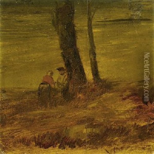 Unterhaltung - Bauernpaar Oil Painting - Wilhelm Busch