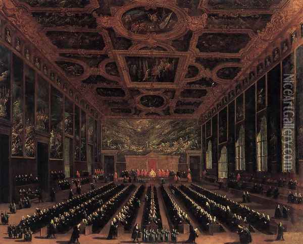 The Sala del Maggior Consiglio, Doge's Palace 1758-63 Oil Painting - Antonio Diziani