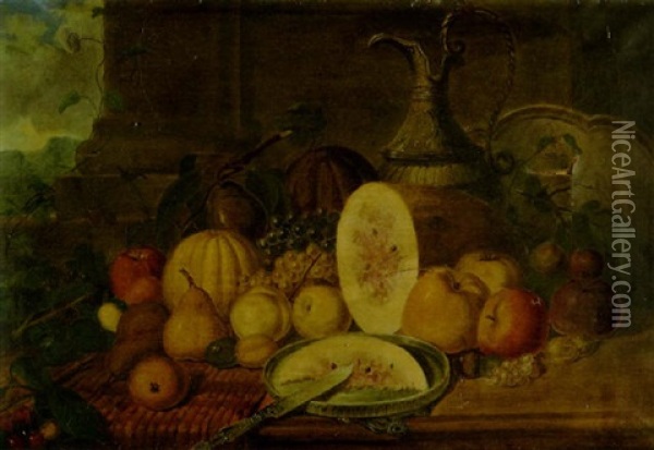 Still Life With An Ewer, Melons, Apples And Other Fruit Oil Painting - Tompkins Harrison Matteson