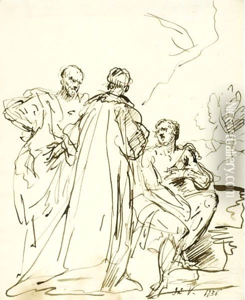 A Study Of Three Men Talking Oil Painting - John Vanderbank