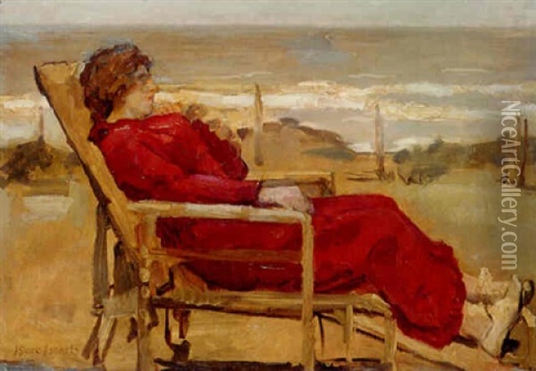 An Elegant Lady In A Beach Chair, Scheveningen Oil Painting - Isaac Israels