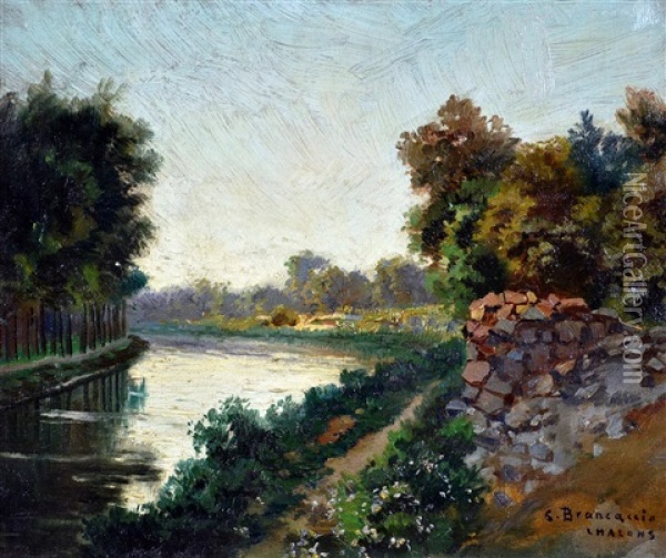 Canale A Saint Martin A Chalons Oil Painting - Carlo Brancaccio
