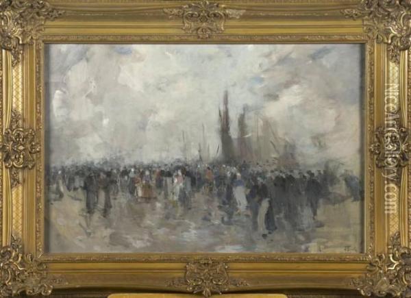Joue D````affluence Sur La Plage De Scheveningen Oil Painting - Lucien Frank