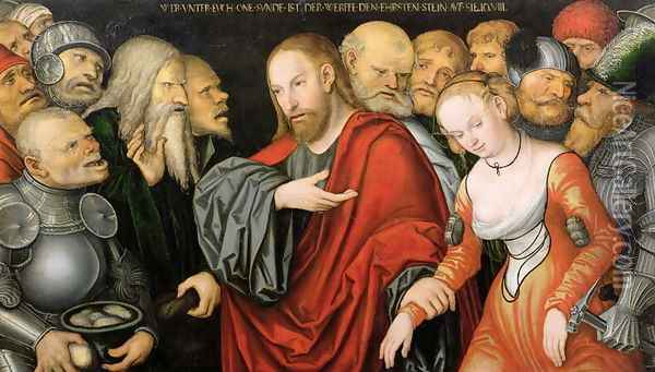 Christ and the Woman Taken in Adultery Oil Painting - Lucas The Younger Cranach