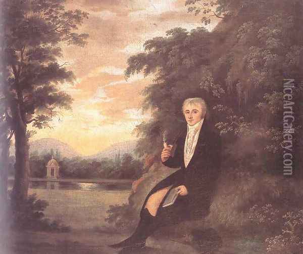 Young in a Landscape 1804 Oil Painting - Janos Rombauer