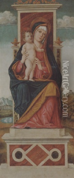 The Madonna And Child Enthroned, A Landscape Beyond Oil Painting - Giovanni Battista Cima da Conegliano