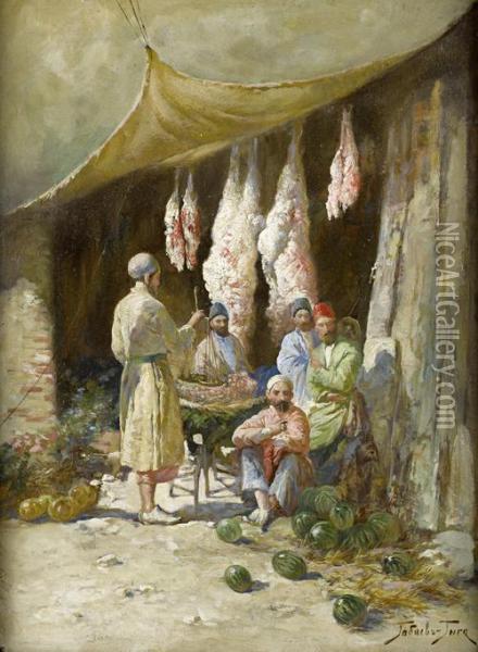 The Butcher's Stall Oil Painting - Georgii Ivanovich Gabashvili