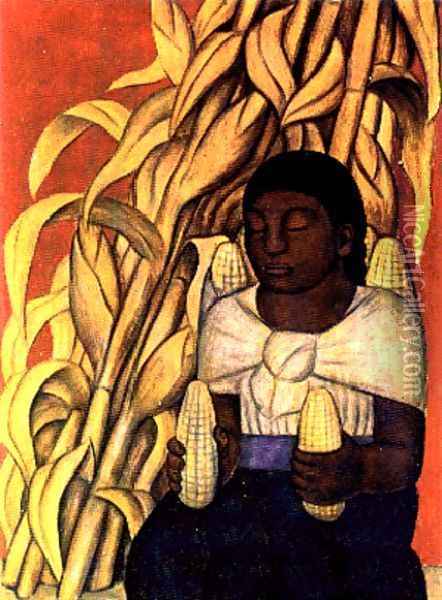 Corn Oil Painting - Diego Rivera
