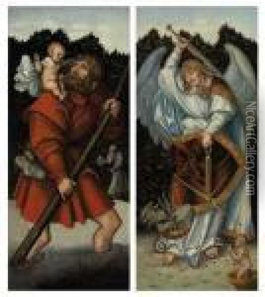 Saint Christopher Carrying The Christ Child Oil Painting - Lucas The Elder Cranach