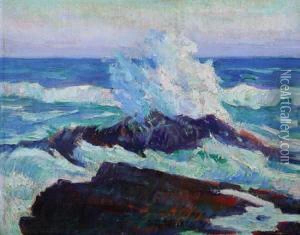High Tide, Coast Of Maine Oil Painting - Samuel A. Weiss