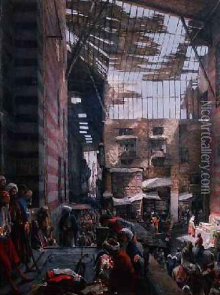 A View of the Street and Mosque of Ghooreyah Cairo Oil Painting - John Frederick Lewis