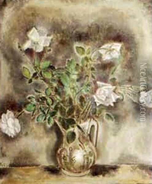 Bouquet De Roses Blanches Oil Painting - Sei Koyanagui
