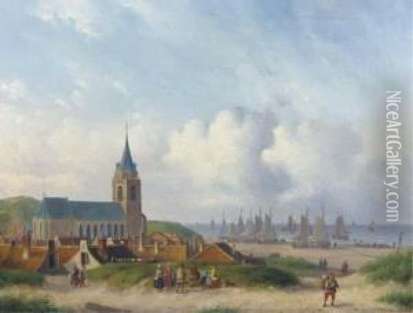 A View Of Scheveningen With The Beach Oil Painting - Carl Eduard Ahrendts