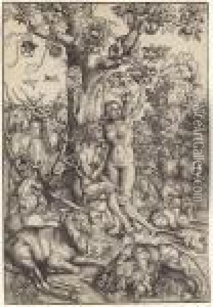 Adam And Eve In Paradise Oil Painting - Lucas The Elder Cranach