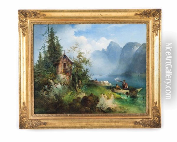 Echoschiesen In Der Obertraunbucht Am Hallstattersee Oil Painting - Ludwig Czerny