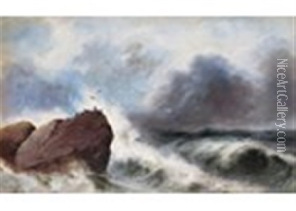 Channel Islands - Mount Orgueil Castle, Jersey; A Stormy Day (a Pair) Oil Painting - Sarah Louise Kilpack
