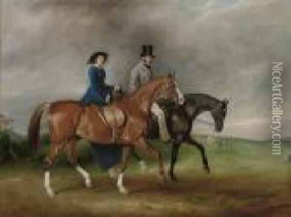 Thomas Tertius Paget And His Wife, Geraldine Mccausland, Riding On Oil Painting - John Snr Ferneley