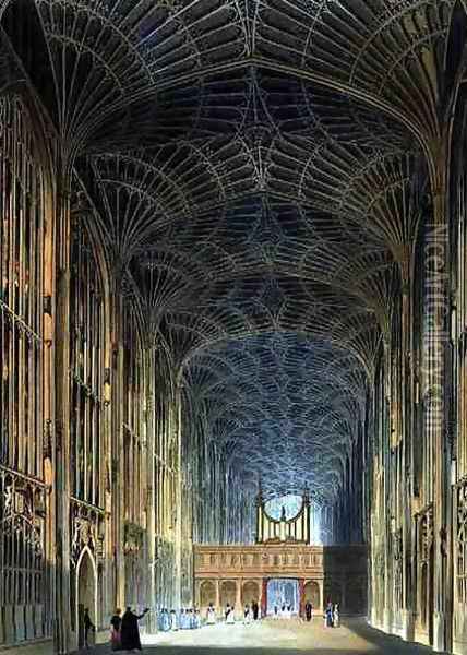 Interior of Kings College Chapel, from The History of Cambridge, engraved by Joseph Constantine Stadler fl.1780-1812, pub. by R. Ackermann, 1815 Oil Painting - Augustus Charles Pugin