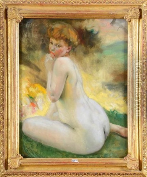 Femme Nue Assise Dans Un Pre Oil Painting - Jose Belon