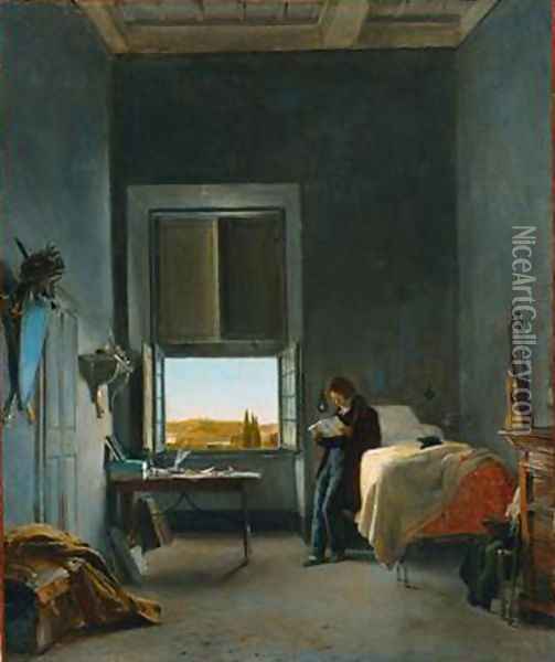 The Artist in His Room at the Villa Medici, Rome Oil Painting - Leon Cogniet