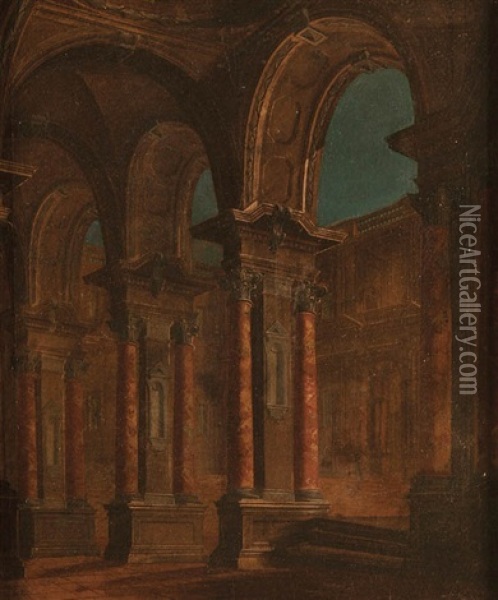 Classical Architectural Scene Oil Painting - Claudius Porroni