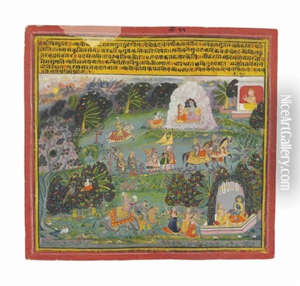 An Illustration To The Sursagar Of Surdas Oil Painting -  Indian School-Mewar (18)