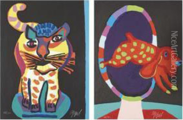 Circus Series: Cat; And Dog Oil Painting - Karl Appel