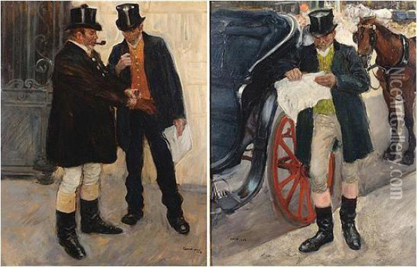 Jean Carre , Studies Of Coachmen, A Pair, Both Signed And Dated 1903 Oil Painting - Georges Henri Carre