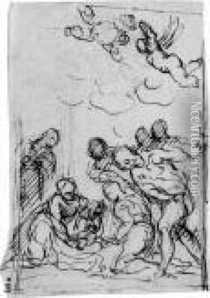 The Adoration Of The Shepherds Oil Painting - Acopo D'Antonio Negretti (see Palma Giovane)